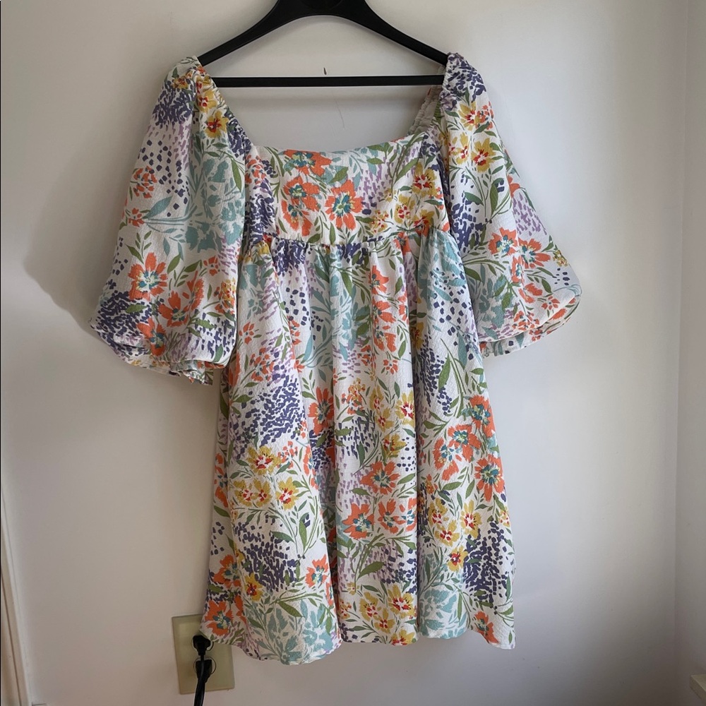 Hudson Gray Multi-color Floral Puff Sleeve Mini Dress with Pockets M